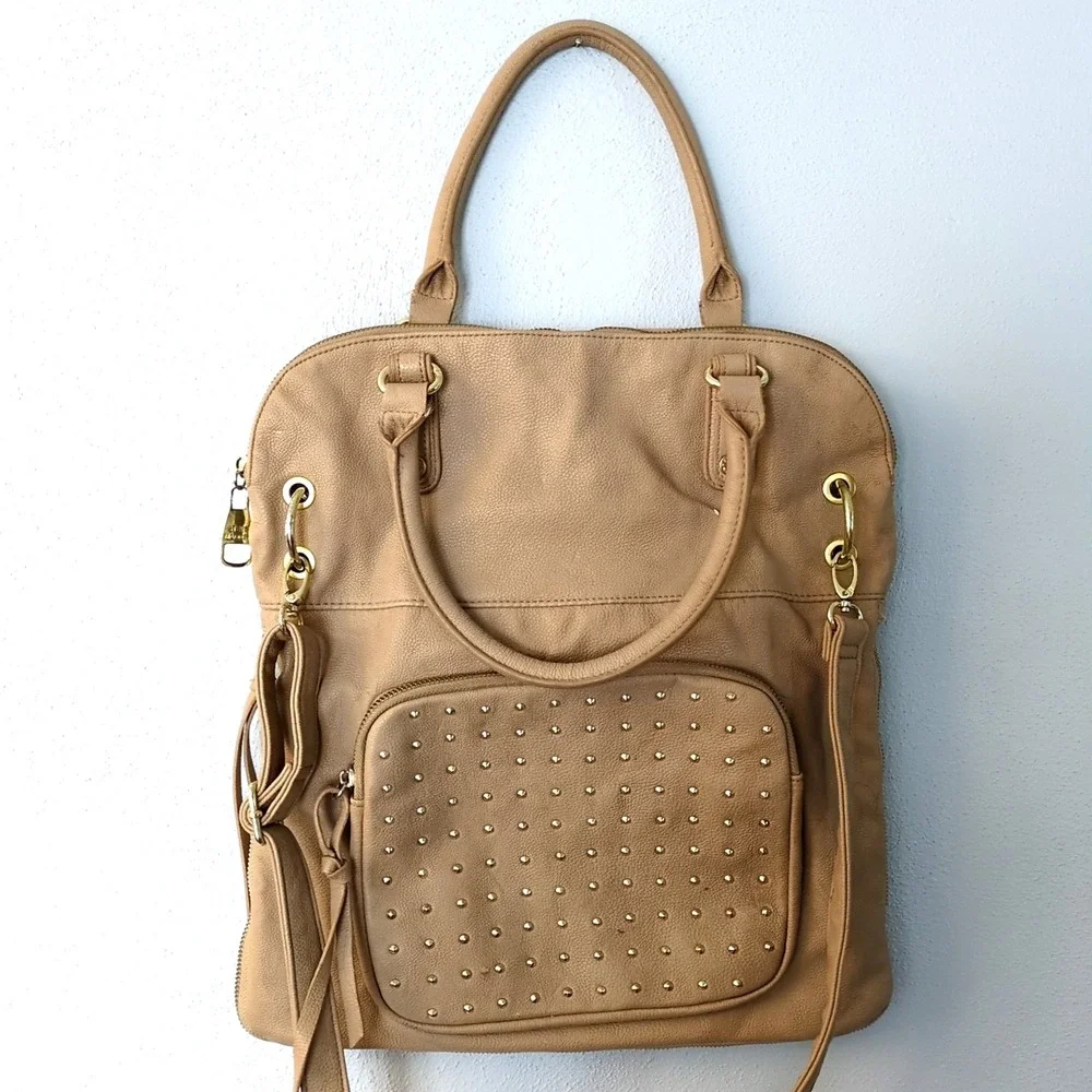 Steve Madden Tote‎ Womens Beige XL Crossbody Satchel Removeable Strap Pockets